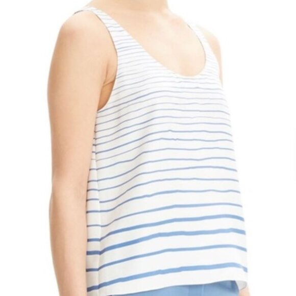 Theory | 100% Silk Striped Scoop Neck Tank Top In Blue & White | Size XS - Picture 2 of 10